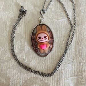 Handmade Kawaii “Labubu” Bunny Pendant Necklace with Rhinestones